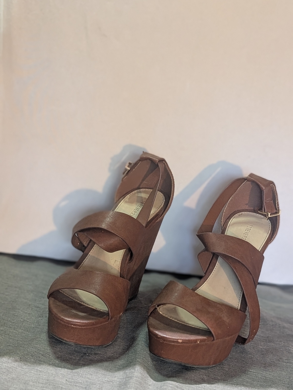Forever 21 Brown Chunky Platform Wedge Sandals 7.5